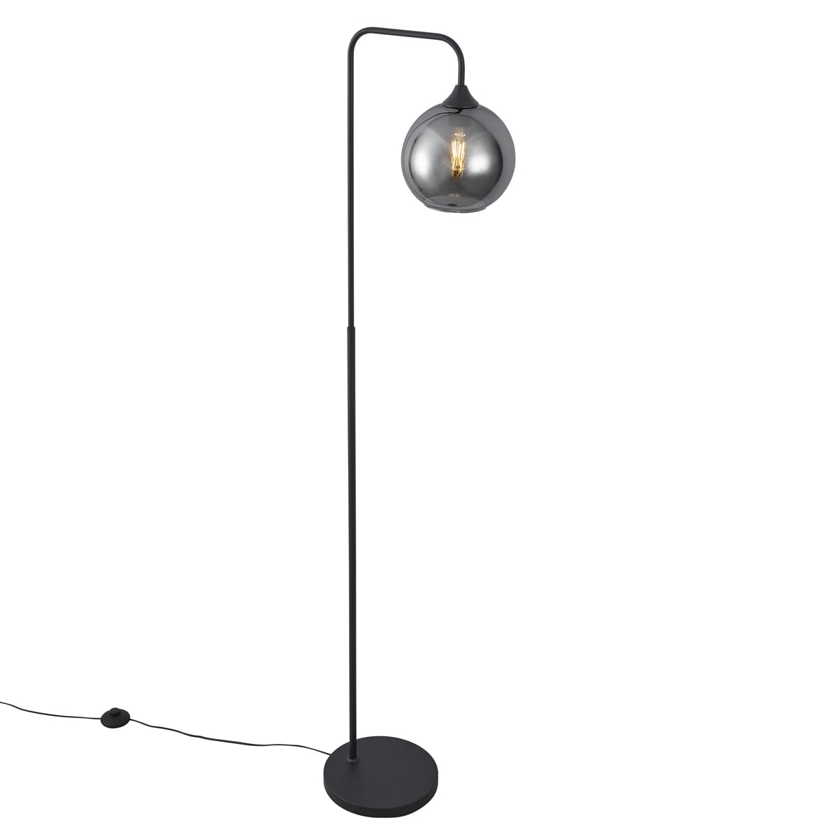 Qazqa Art Deco Stehleuchte, Stehlampe - Sandra - Schwarz mit Rauchglas, Rund, max. 15W, Geeignet für LED, 160cm, Ideal als Wohnzimmerlampe