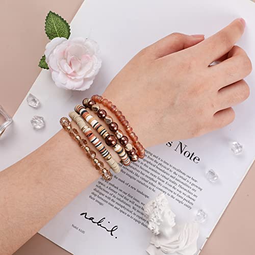 Makersland Bohemian Multi-Layer Beaded Stacking Bracelets, 4 Pcs Versatile Strand Stretch Sparkly Crystal Beads Wrap Slip-On Cuff Bangle Set #TOP2