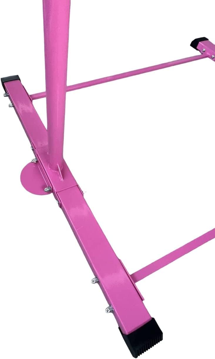 Iron Bar Gymnastics Bar Kids Horizontal Kip Bar for Gymnasts Junior Training Expandable/Folding, Heavy Duty Jungle Gym Exercise Bar for Children/Adults, Adjustable Height 3 to 5 FT Gymnastic Bar, PINK