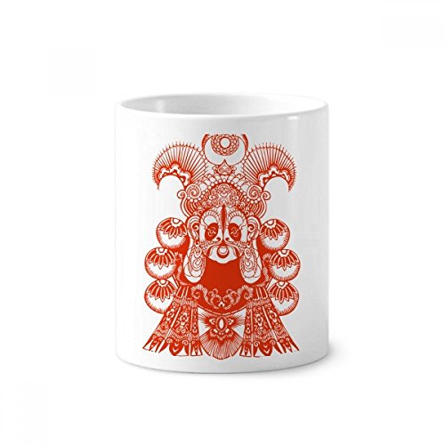 Mug Blanc Opéra de Pékin 350 ml avec design masque rouge et porte-brosse à dents