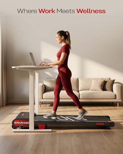 Image of Sparnod Fitness STH-3009 Auto Incline Walking Pad Treadmill for Home Use, 2.5 HP Motor, Speed Range 1-6 km /h, 13% Auto Incline, Remote Control, Shock Absorption System, Max User Weight 120 Kg