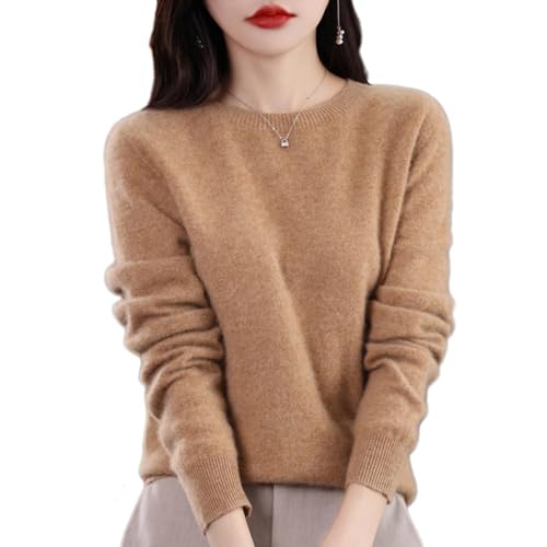 Tseonmis Kaschmirpullover für Damen, weicher Kaschmirpullover mit Rundhalsausschnitt, weiche, warme, elastische Strickpullover (I,L)