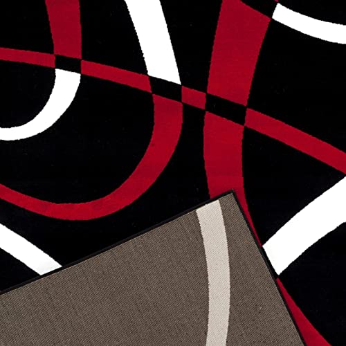 2305 Geometric Abstract Red Black 8x10 Area Rugs for Living Room