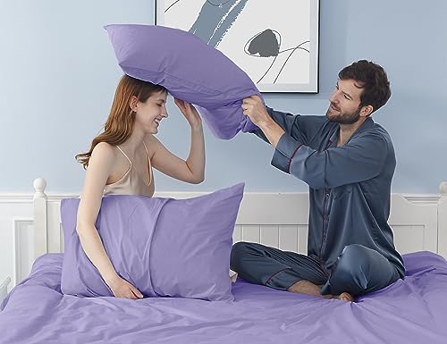 Pillow Cases, King Size Cotton Percale Weave Pillowcases, Pre-Shrunk Breathable and Hypoallergenic Pillowcases, Set of 2 (2 Piece King 20 Inch x 40 Inch, Purple)