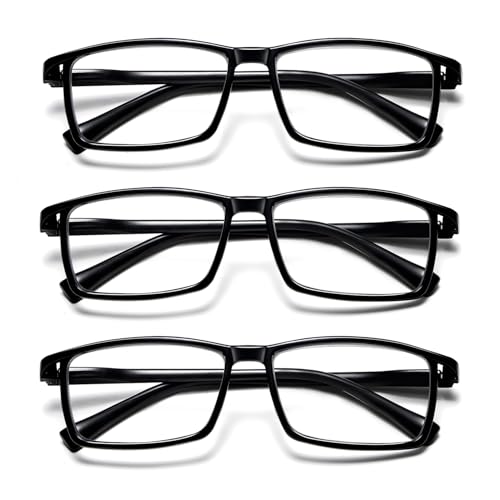 Viseng 3Pack Classico nero Anti luce blu Occhiali da lettura con grande cornice rettangolare e cerniera a molla per le donne uomini 1.0