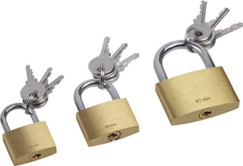 Set Lucchetti in Ottone, 25 mm, 30 mm e 40 mm con Chiavi, 3 pezzi