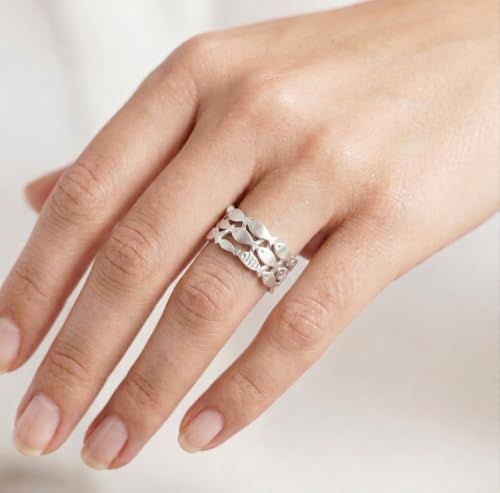 Anillo de plata de ley cepillada para niños con diseño de pez ajustable 3