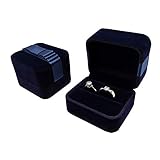 Beatilog Velvet Double Ring Box - Navy Couple Bearer Ring Organizer Jewelry Earring Pins Gift Favor Case with Elegant Ribbon Box for Wedding, Engagement, Christmas (Ring Box)