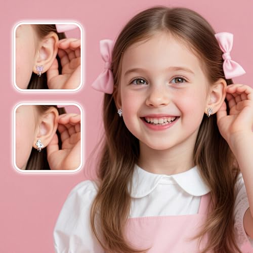FIOROYAL 12 Paar Kinder Ohrringe Mädchen Hypoallergene Clip Ohrringe Ohne Ohrloch Niedlicher Schmetterling Regenbogen Blume Perle Stern Ohrclips Kinder Schmuck für Mädchen Pink