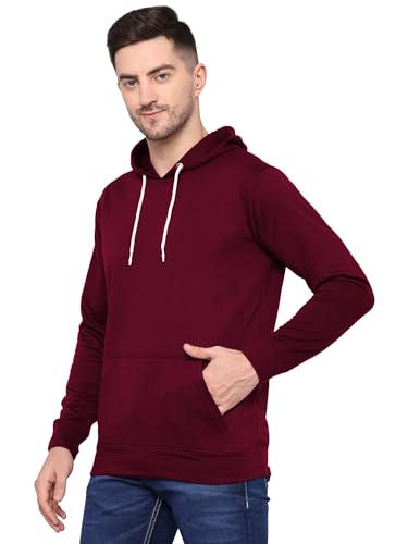 Image of TQH Men's Cotton Blend Fleece Solid Hooded Neck Sweatshirt