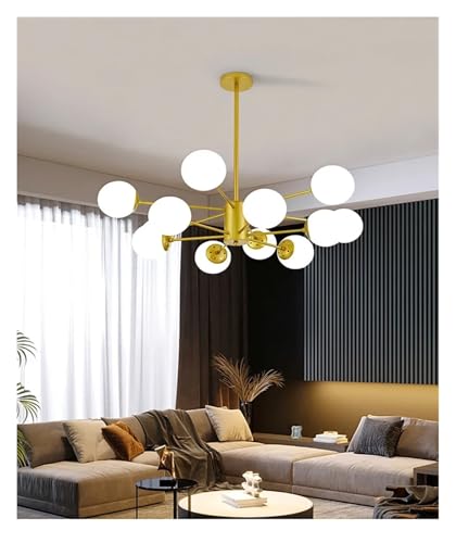 Lustre moderne design plafonnier LED doré séjour 12 têtes