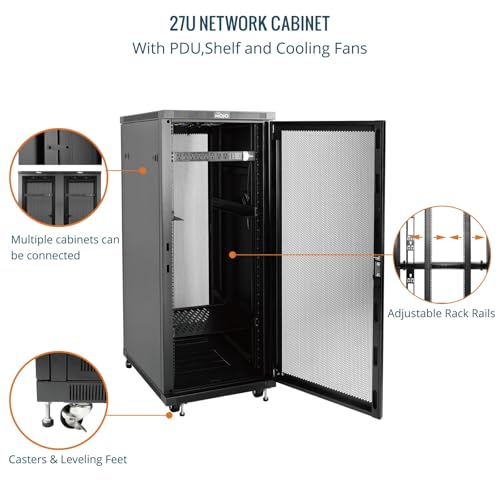 Image of Tecmojo Network Rack Cabinet,27U Server Rack,31.5 Inch Depth,Hold Up to 1800Lbs,Lockable Cabinet with Casters and Complete Accessories,Mesh Door,for Home,Office,Small Business (27U 23.6 inch w*31.5 inch d)