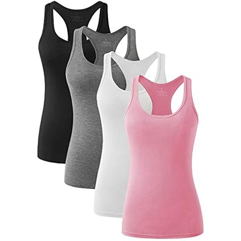 vislivin Workout Tanktops für Damen Racerback Yoga Tanks Basic Sportliche Activewear-4er Pack Schwarz/Dunkelgrau/Weiß/Rosa M Cover