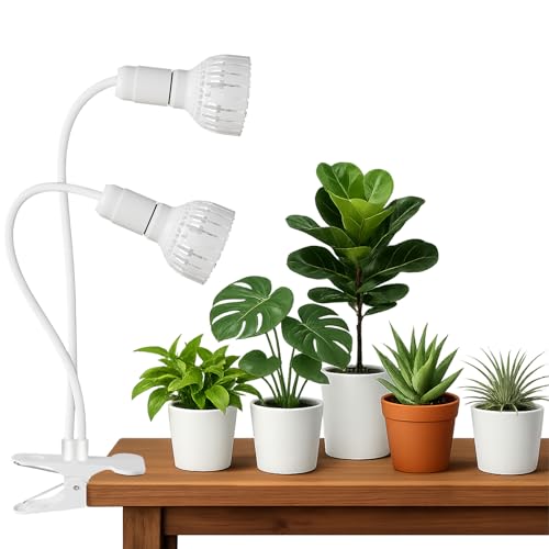 LED Grow Light, Dual-Head 5000K White Full Spectrum Clip-on Gooseneck Plant Lamp for Indoor Desk Plants Growing with 4/8/12H Timer, Bulb Replacement & Smart Plug Compatible (24W Equivalent 160W)