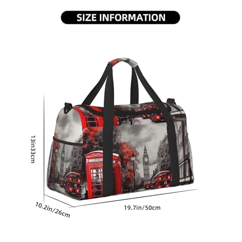 Red London Street Travel Duffel Bag Lightweight Waterproof Carry On Tote Bag Foldable Weekender Overnight Bags Sport Gym Bag For Women Men4