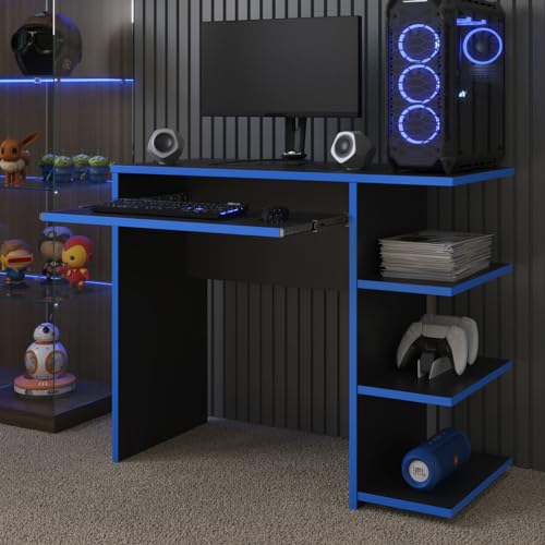 Mesa para Computador Escritório PC Gamer (preto/azul)
