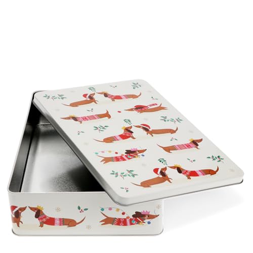 Rex London Keksdose Sausage Dog - Festlicher Dackel Dose square Blechdose rechteckig ca.27x19x6,5cm