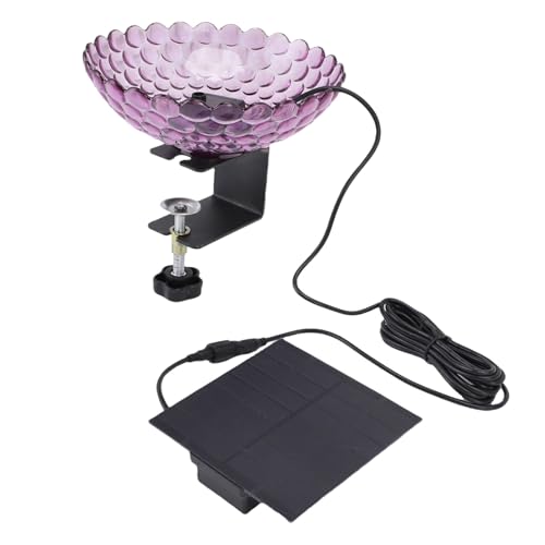 Fockety Fontana da Bagno per Uccelli Solari, Morsetto Regolabile a Ponte con Ciotola di Plastica Robusta per Giardino Esterno Giardino Prato (PURPLE)