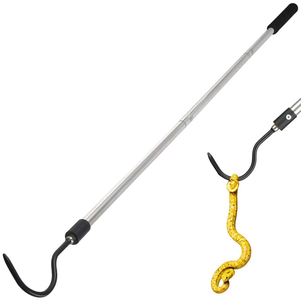 Snake Hook, 35"-65" Reptile Snake Hook Heavy Duty Long for Ball Python Rattlesnakes Rattle Copperhead Removal with Sponge Grip and Stainless Steel Rubber Tip Hook (55inch)