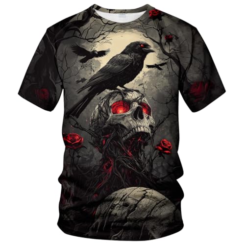 Novelty Men's Gothic Skull T-Shirt Dark Fantasy Graphic Tee Shirt