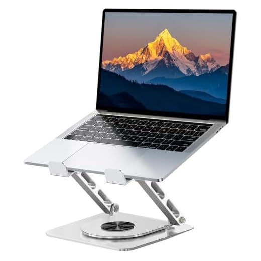 Dyazo Aluminum Laptop Stand Foldable Height Angle Adjustable Laptop Riser for Desk Compatible for MacBook, Lenovo, Dell Notebook up to 15.6 Inches 360 Rotating Base (Silver)