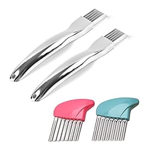 Kaimeilai Pack of 2 Fries Wave Knife, Stainless Steel Potato Cutter for Fruit Vegetable Salad Cutter Tool, 2 Pieces Shred Silk Knife, Stainless Steel Chopped Green Onion Garlic Knife