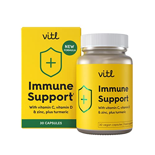 Vitl Immune Support Supplement - 30 Vegan Capsules - with Vitamin D Vitamin C Folate Zinc Turmeric & Elderberry Extracts - 1 Month Supply