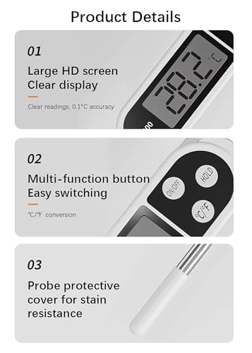Boulton Digital kitchen Thermometer Cooking food (Battery Included) – Accurate Thermometer with Large LCD Screen Meat Thermometers with Long Probe - ℉/℃ Button for Kitchen Cooking BBQ Water Meat Milk - Image 5