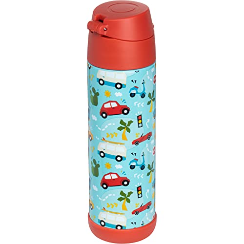 Snug Botella De Agua Para Niños Cars 500 ml Acero Inoxidable Aislada con Pajilla y Tapa de Botón miniatura 3