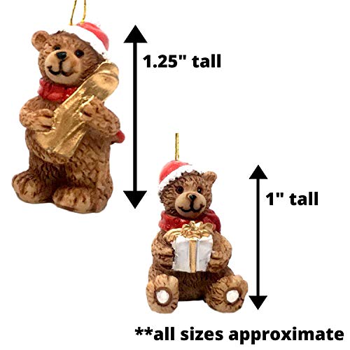 Banberry Designs Christmas Tree Bear Ornaments - Set Of 12 Bears Wearing Santa Claus Hats - Assorted Poses Standing Or Hanging - Approx. 1.25 Inches Tall #TOP1