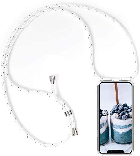 ShinyCase Silicone Case Cover for Samsung Galaxy J2 Core Crossbody case Necklace Mobile Phone Cover Lanyard Case Holder/Cord Strap/Pouch Transparent TPU Cell Phone Cover for Women Girls (White)