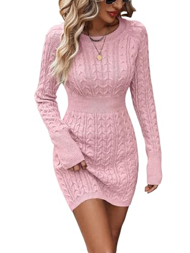 GORGLITTER Women's Cable Knit Sweater Dress Long Sleeve Knit Fall
