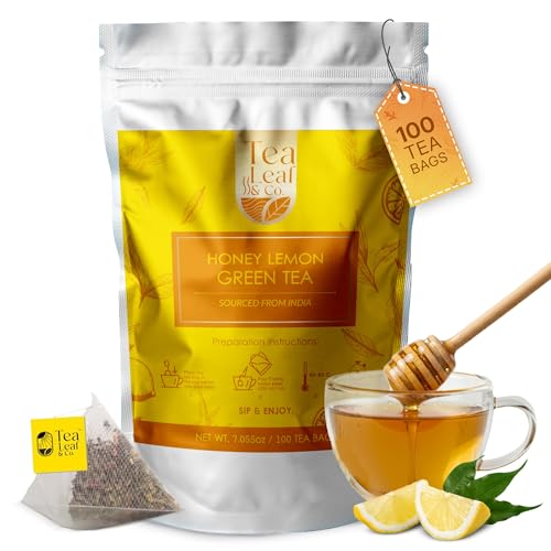 Image of Tealeaf & Co. Honey Lemon Green Tea with Lemon & Honey Extract, Lemongrass, Licorice & Chamomile - Organic Green Tea Bags with Fresh Herbs and Spices - 100 Teabags (7.055oz /200gm)