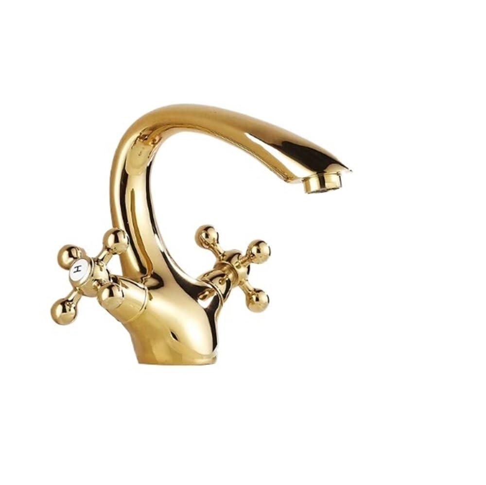 Mitigeur lavabo eau chaude et froide plaqué or avec grue de robinet d'évier double commande