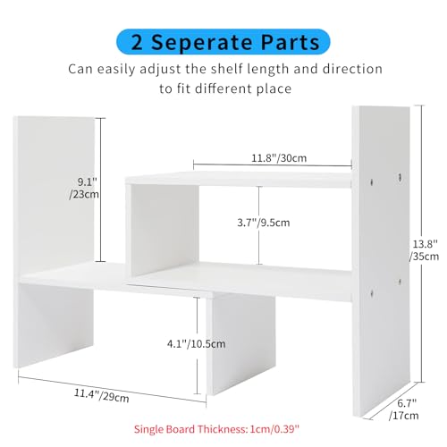 Image of Desktop Shelf Organizer, Adjustable Wood Office Storage Rack, Counter Display Small Bookshelf for Home /Office /School(White)
