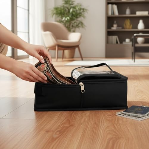 Image of Men Black Shoe Bag for Travel & Storage, Travelling Shoes Cover, Portable Dustproof Pouch, Sneaker Box, Transparent Home Organiser Boxes, Protector from Rain - Set of 4 (32 X 10 X 18 cm)