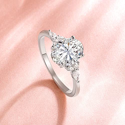 Tigrade 3Ct Engagement Ring Oval Cut Cubic Zirconia Marquise Round Cz Eternity Wedding Band For Women Size 4-11, Silver, Size 6 #TOP1