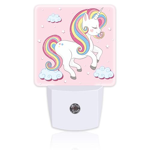 Image of Cute Rainbow Unicorn Night Light, Pink Unicoron Cloud Stars Dusk to Dawn Night Light Plug in,0.5w Energy Saving Sleep Friendly NightLight for Kids Boys Girls Home Decor
