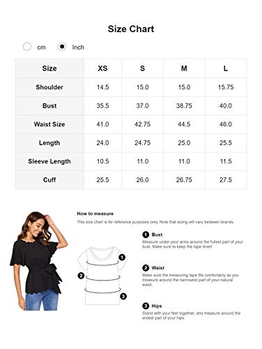 Romwe Women's Bow Self Tie Scalloped Cut Out Short Sleeve Elegant Office Work Tunic Blouse Top Black Large #TOP5