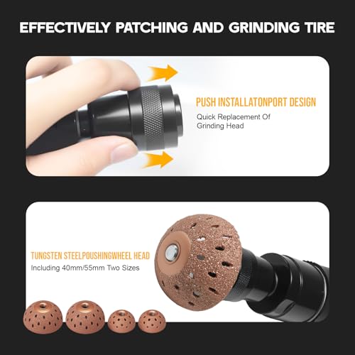 Image of Air Tire Repair Polish Patch Tools - 2500 RPM Low-Speed Tire Buffer with Tungsten Steel Buffing Wheel, Inner Liner Scraper, Patch Roller - Durable Tungsten Alloy Grinder for Tire & Rubber Maintenance