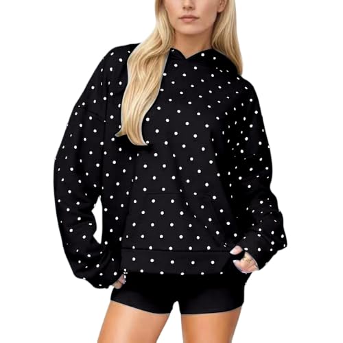 Polka Dot Hoodie Women Crew Neck Oversized Hoodie Long Sleeve Polka Dot Top - image 1