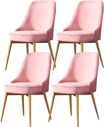 BAKULI Juego de 4 Sillas Comedor Cocina Sala Estar con Patas Metal Asiento Y Respaldo Terciopelo for Oficina Salón Dormitorio(Pink,Golden Feet)