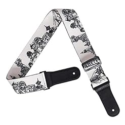 Sangle de guitare en cuir, sangle de guitare réglable motif noir blanc pour basse, guitare folk - Les Beatles, Paul McCartney, John Lennon, RIngo Starr, George Harrison Sangle de guitare en cuir, sangle de guitare réglable motif noir blanc pour basse, guitare folk – Image 2