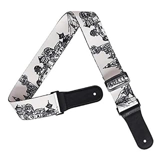 Sangle de guitare en cuir, sangle de guitare réglable motif noir blanc pour basse, guitare folk - Les Beatles, Paul McCartney, John Lennon, RIngo Starr, George Harrison Sangle de guitare en cuir, sangle de guitare réglable motif noir blanc pour basse, guitare folk – Image 2