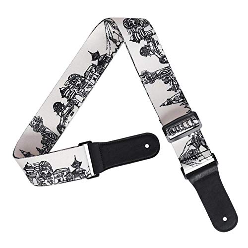 Sangle de guitare en cuir, sangle de guitare réglable motif noir blanc pour basse, guitare folk - Les Beatles, Paul McCartney, John Lennon, RIngo Starr, George Harrison Sangle de guitare en cuir, sangle de guitare réglable motif noir blanc pour basse, guitare folk – Image 3