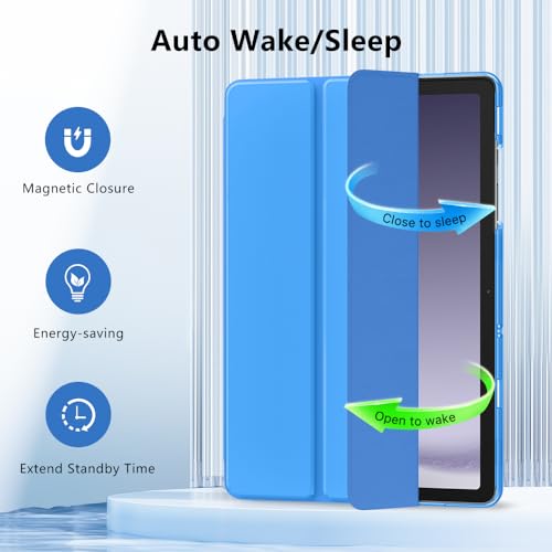 Image of MoKo Trifold Case for Galaxy Tab A9 Plus /A9+ 11 Inch 2023, Blue Wave | Slim Stand Hard PC Translucent Back Shell Smart Cover, Auto Sleep /Wake, Light, Anti-scratch, 2 Adjustable Angle
