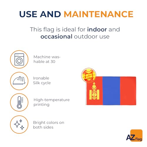 Image of AZ FLAG - Mongolia Flag - 3x5 Ft - 100D Polyester Mongolian Banner with Two Metal Grommets - Fade Resistant - Vivid Colors - 3' x 5' Feet - 150x90 Cm