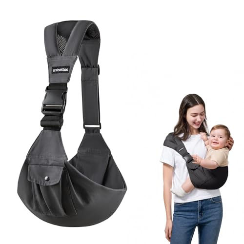 Image of Baby Sling Carrier with Wide Shoulder Padding, 100% Cotton | Adjustable Waist Strap, Ergonomic Hip, Storage Pocket, Hands-Free & Comfortable, for Toddlers 4-36 Months (8-35 lbs)