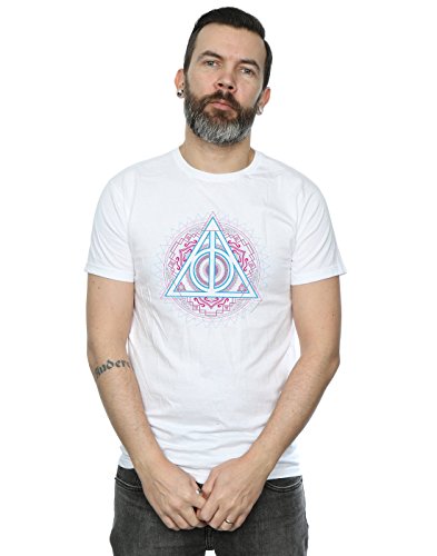 Harry Potter Men's Neon Deathly Hallows T-Shirt White Medium