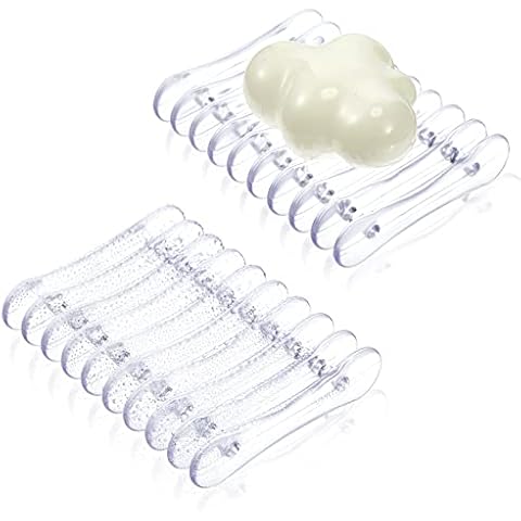2 Pieces Plastic Bar Soap Holder Soap Tray Soap Saver Bar Dish Self Draining Soap Dishes for Soap Sponge Dryer Bathroom Toilet Shower Kitchen Restaurant Counter (Clear) Cover